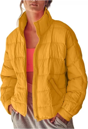 Womens's Lightweight Puffer Jacket Packable Down Coat Long Sleeve Quilted Hooded Oversized Winter Coats Warm Outerwear