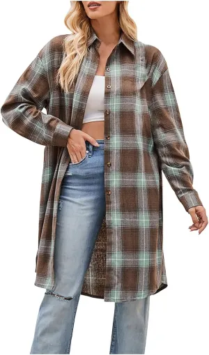XUNRYAN Cyber of Monday Deals 2023 Women's Fashion Shacket Jackets Long Lightweight Wool-Blend Jackets Casual Button Blouse Tops Long Trench Coat 2024
