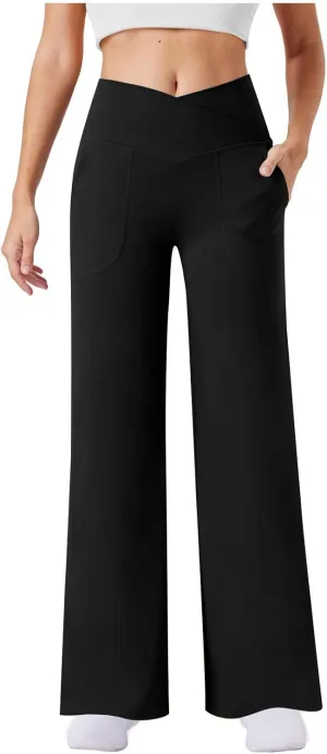 Yoga Pants for Women's High Waist Stretch Lounge Straight Wide Leg Pants Elastic Waist Loose Comfy Jogger Trouser