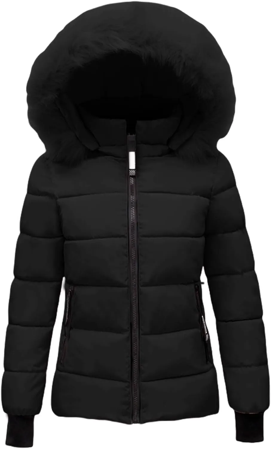 ZWRXW Winter Windproof Down Coats for Women Thicken Warm Padded Windbreaker Outwear Quilted Puffer Jacket Coats with Fur Hood