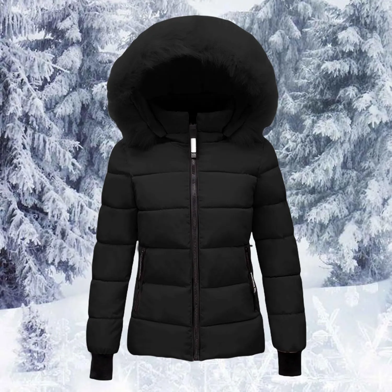 ZWRXW Winter Windproof Down Coats for Women Thicken Warm Padded Windbreaker Outwear Quilted Puffer Jacket Coats with Fur Hood